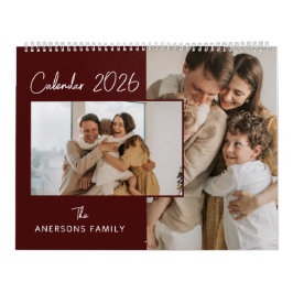 Rode & Witte Minimalistische Esthetische Gezinsfot Kalender