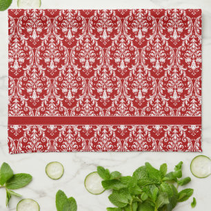 Rode witte monogram Chic Damask Floral Swirls Theedoek