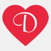 Rode & Witte Monogram Initiaal D Hart Sticker (Voorkant)