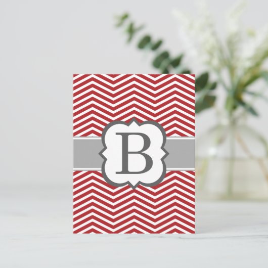 Rode witte monogram letter B Chevron Briefkaart (Staand voorkant)
