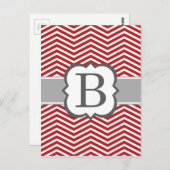 Rode witte monogram letter B Chevron Briefkaart (Voorkant / Achterkant)