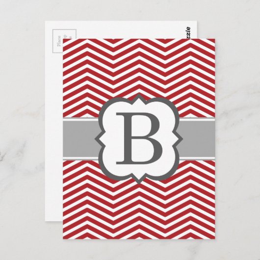 Rode witte monogram letter B Chevron Briefkaart (Voorkant / Achterkant)