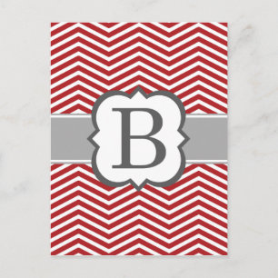 Rode witte monogram letter B Chevron Briefkaart