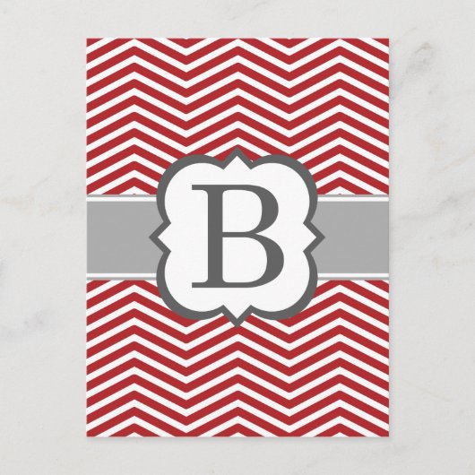 Rode witte monogram letter B Chevron Briefkaart (Voorkant)