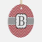 Rode witte monogram letter B Chevron Keramisch Ornament (Rechts)