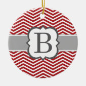 Rode witte monogram letter B Chevron Keramisch Ornament (Voorkant)