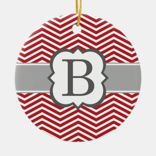 Rode witte monogram letter B Chevron Keramisch Ornament (Voorkant)