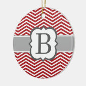 Rode witte monogram letter B Chevron Keramisch Ornament (Links)