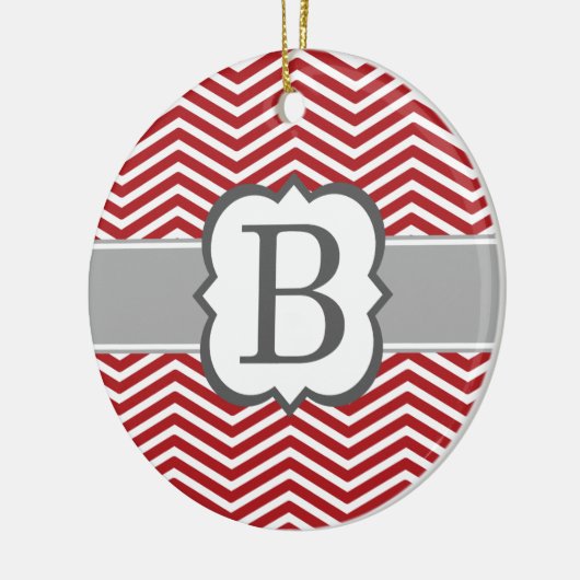 Rode witte monogram letter B Chevron Keramisch Ornament (Links)