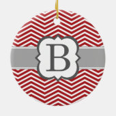 Rode witte monogram letter B Chevron Keramisch Ornament (Achterkant)
