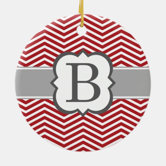 Rode witte monogram letter B Chevron Keramisch Ornament (Achterkant)