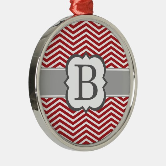 Rode witte monogram letter B Chevron Metalen Ornament (Rechts)