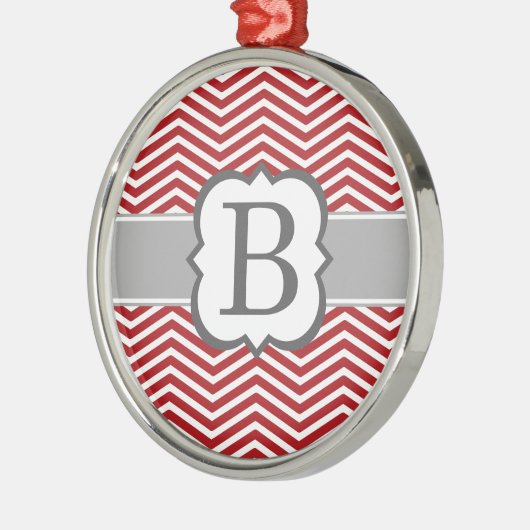 Rode witte monogram letter B Chevron Metalen Ornament (Links)