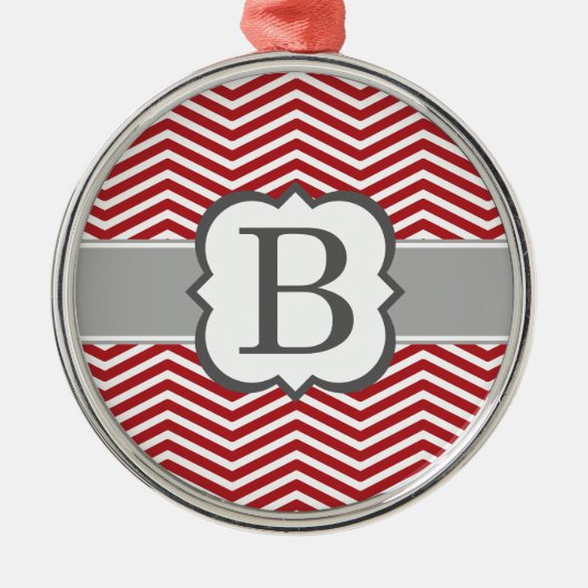 Rode witte monogram letter B Chevron Metalen Ornament (Voorkant)