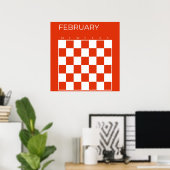 Rode Witte Ongedateerde Geruite Februari Kalender Poster (Thuiskantoor)