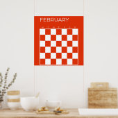 Rode Witte Ongedateerde Geruite Februari Kalender Poster (Keuken)