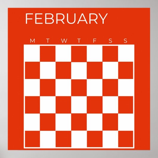 Rode Witte Ongedateerde Geruite Februari Kalender Poster (Voorkant)