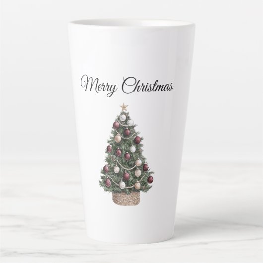 Rode witte Ornamenten kerstboom Latte Mok (Voorkant)