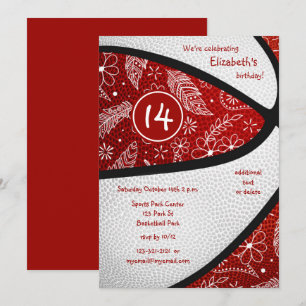 rode witte paisley krabbel meisjes basketbal feest kaart