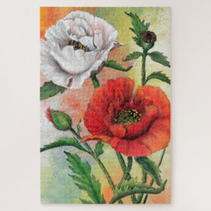 Rode witte papaver Jigzaag Puzzle Painting Legpuzzel