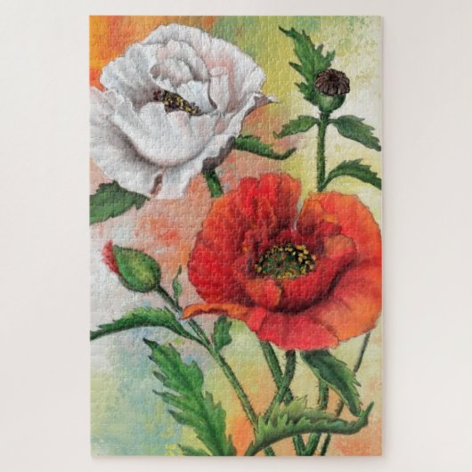 Rode witte papaver Jigzaag Puzzle Painting Legpuzzel (Verticaal)