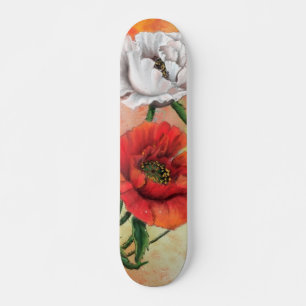 Rode witte papaver-skateboardbloemen persoonlijk skateboard