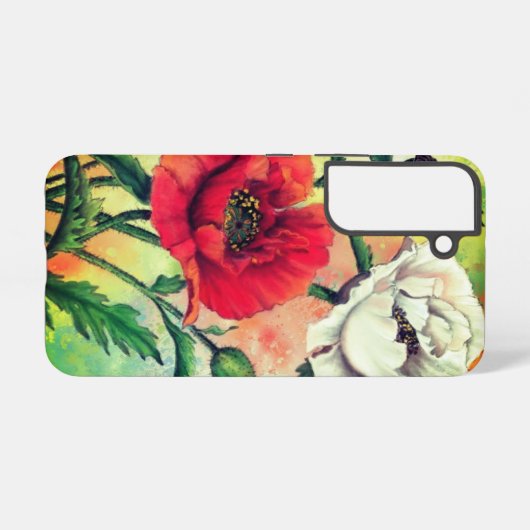 Rode witte papaverbloemen samsung galaxy hoesje (Achterkant horizontaal)