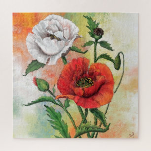 Rode witte papavers - Puzzle - Mooie bloemen Legpuzzel