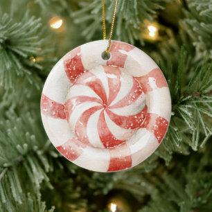 Rode Witte Pepermunt Kerstsnoep Keramisch Ornament