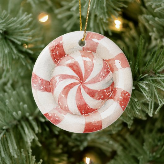 Rode Witte Pepermunt Kerstsnoep Keramisch Ornament (Boom)