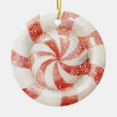 Rode Witte Pepermunt Kerstsnoep Keramisch Ornament (Voorkant)