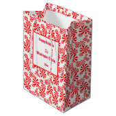 Rode Witte Pepermunt Snoep Patroon Bewerkbaar Medium Cadeauzakje (Voorkant Gekanteld)