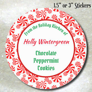 Rode Witte Pepermunt Snoep Patroon Bewerkbaar Ronde Sticker