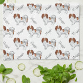 Rode Witte Phalène Hond Patroon Met Naam Van De Ho Theedoek (Gevouwen)