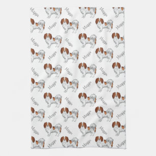 Rode Witte Phalène Hond Patroon Met Naam Van De Ho Theedoek