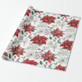 Rode & Witte Poinsettia, Bessen, Holly Kerstmis Cadeaupapier (Uitgerold)