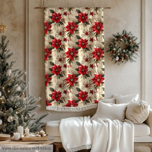 Rode Witte Poinsettia Dekbed Rustieke Winter Decor Fleece Deken