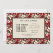 Rode Witte Poinsettia Kerst POT LUCK Diner Kaart (Voorkant)