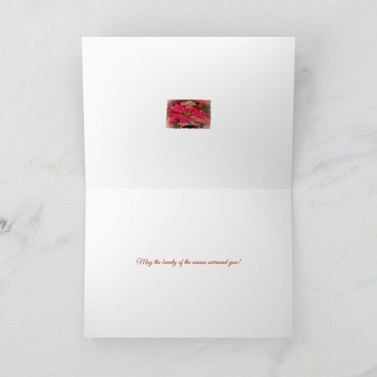 Rode & Witte Poinsettia Prettig Kerstfeest & Geluk Kaart (Binnen)