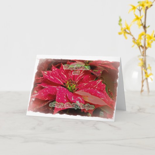 Rode & Witte Poinsettia Prettig Kerstfeest & Geluk Kaart (Gele Bloem)