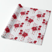 Rode & Witte Poinsettias Bloemen Kerstvakantie Cadeaupapier (Uitgerold)