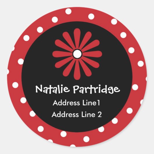 Rode & Witte Polka Dot Adresetiketten Ronde Sticker (Voorkant)