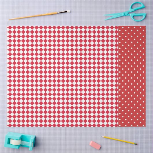 Rode Witte Polka Dot Checkerboard Designer Tissuepapier (Craft)