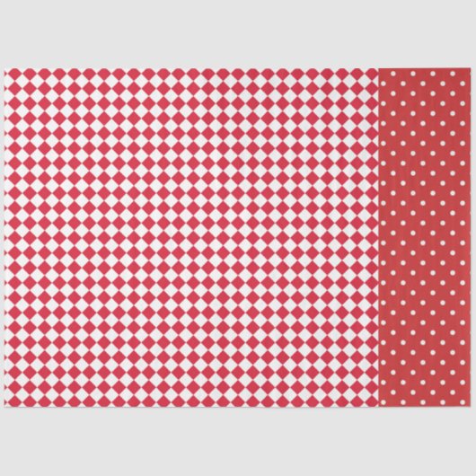 Rode Witte Polka Dot Checkerboard Designer Tissuepapier (Voorkant)