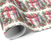 Rode Witte Polka Dot Coquette Bow en Holly Cadeaupapier (Rol Hoek)