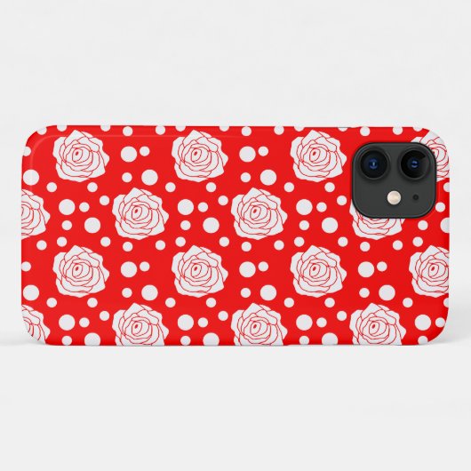 Rode witte polka stippen bloemenillustratieontwerp Case-Mate iPhone case (Achterkant (horizontaal))
