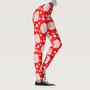 Rode witte polka stippen bloemenillustratieontwerp leggings