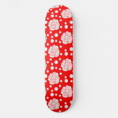 Rode witte polka stippen bloemenillustratieontwerp persoonlijk skateboard (Voorkant)