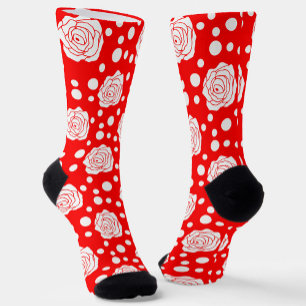 Rode witte polka stippen bloemenillustratieontwerp sokken