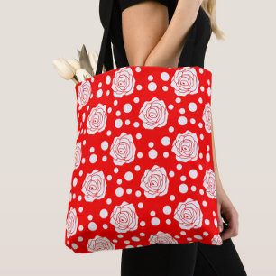 Rode witte polka stippen bloemenillustratieontwerp tote bag